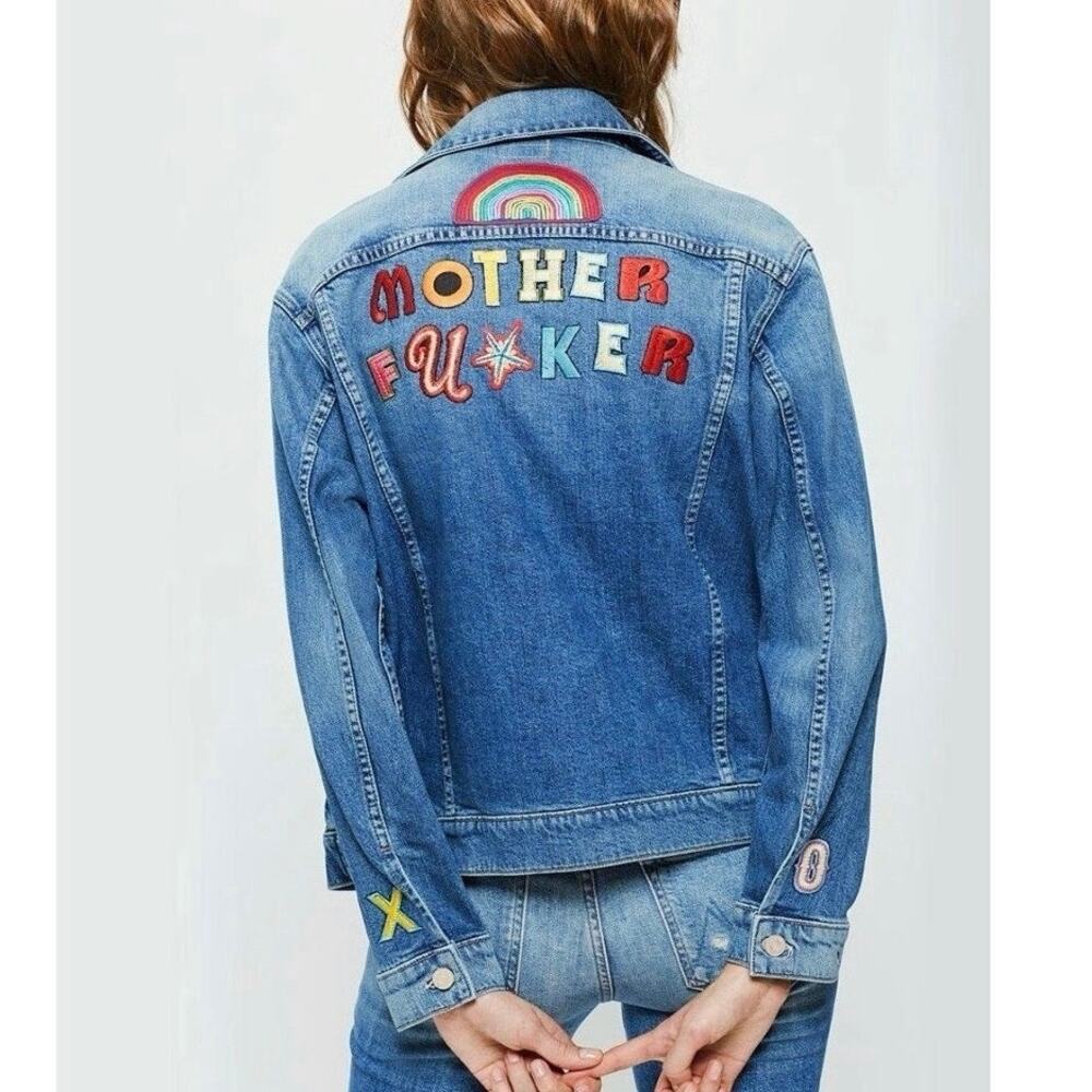💥 MOTHER Denim Embroidered MOTHER
FU*KER Rainbow Denim Jacket XS